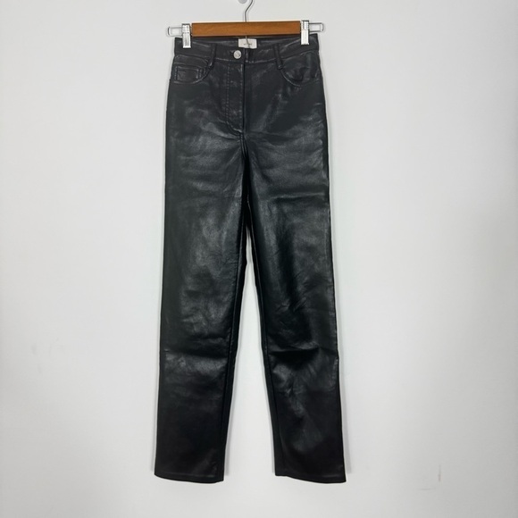 Aritzia Wilfred Black Faux Vegan Leather Melinda Pants Size 00 - Picture 2 of 14